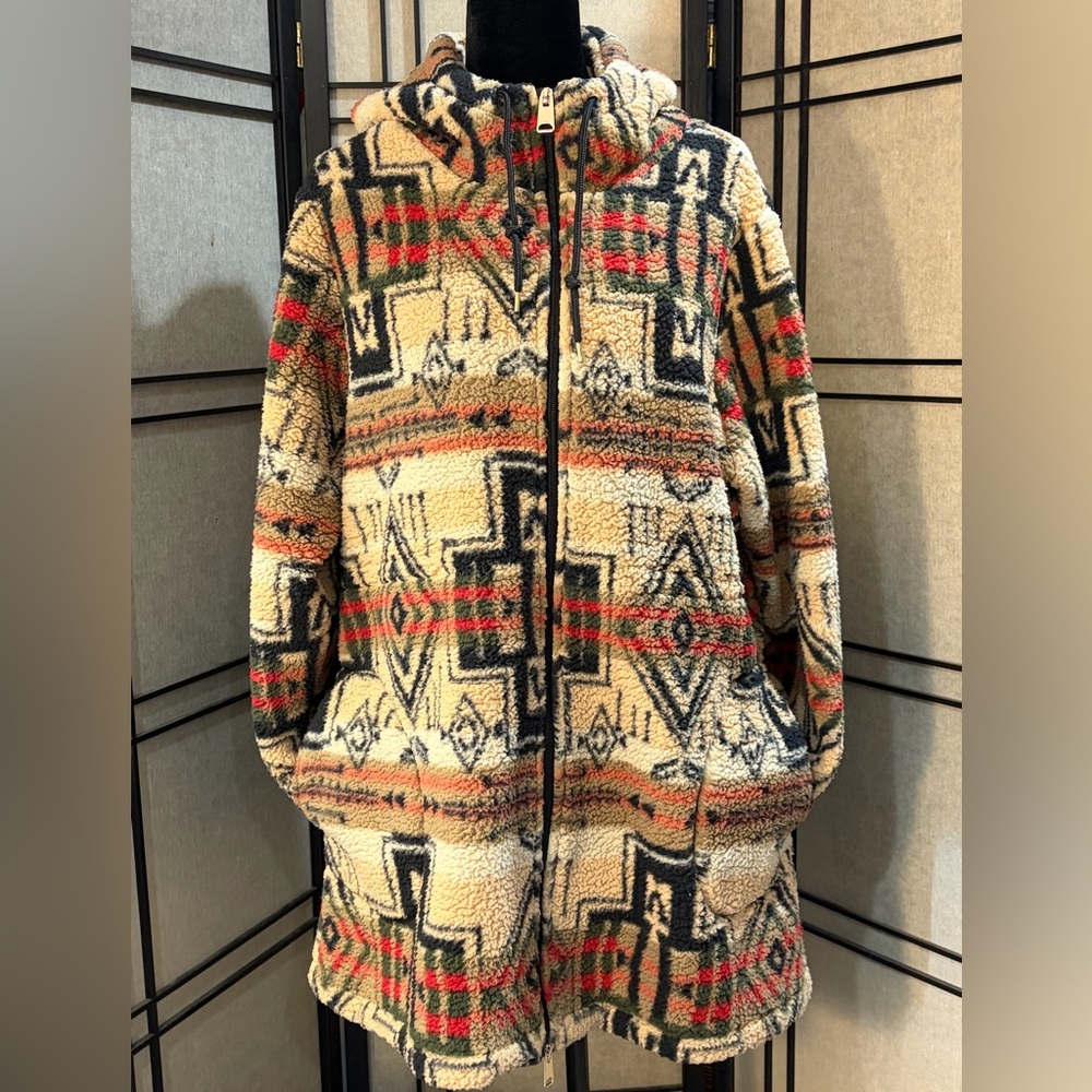 Sabrina Lauren New York Fleece Jacket Womens L Multicolor Aztec Print Hooded